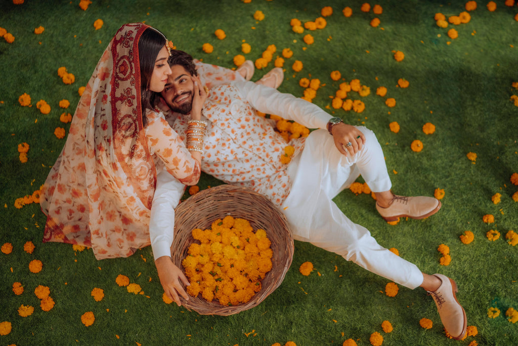 White With Orange Printed Waist Coat & White Kurta Pajama For Men's