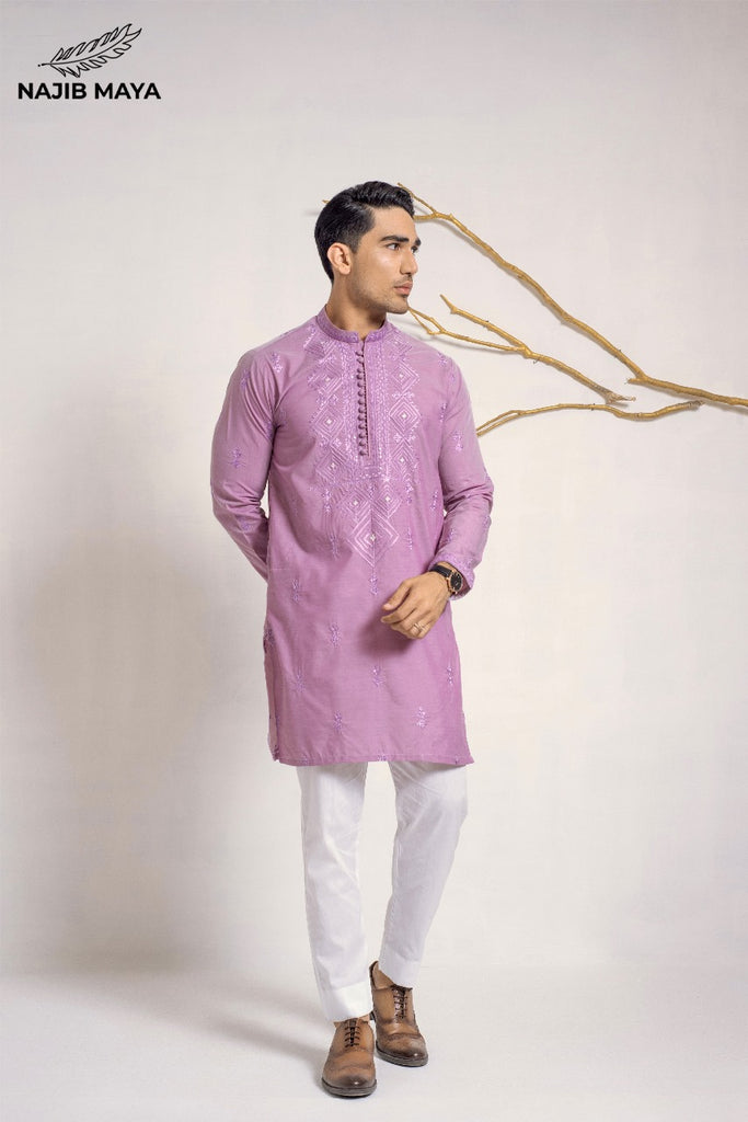 Powder Purple Stylish Embroidered Kurta Pajama For Men's