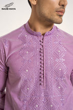 Powder Purple Stylish Embroidered Kurta Pajama For Men's
