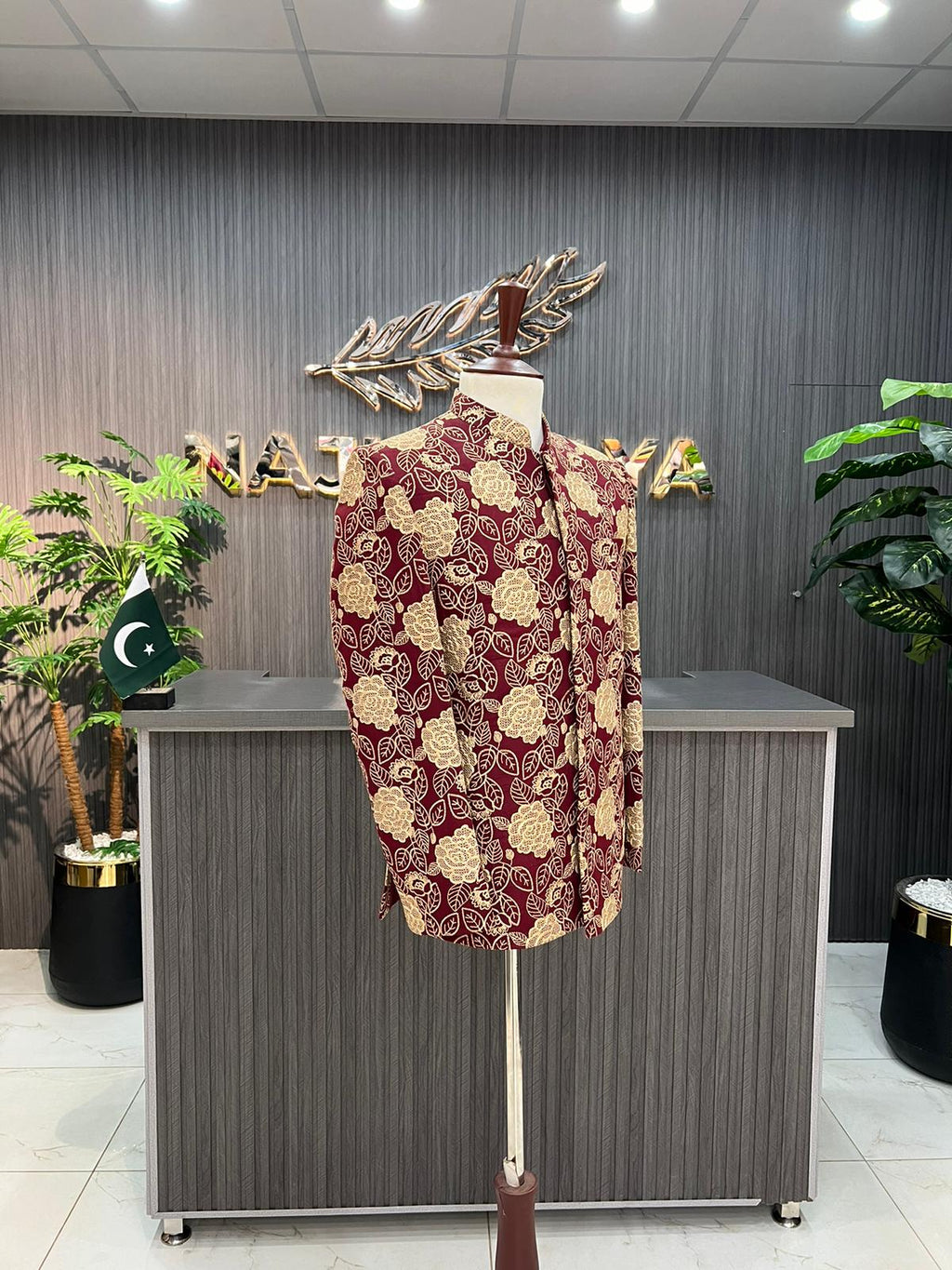 Maroon With Golden Embroidery Prince Coat For Men's