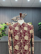 Maroon With Golden Embroidery Prince Coat For Men's