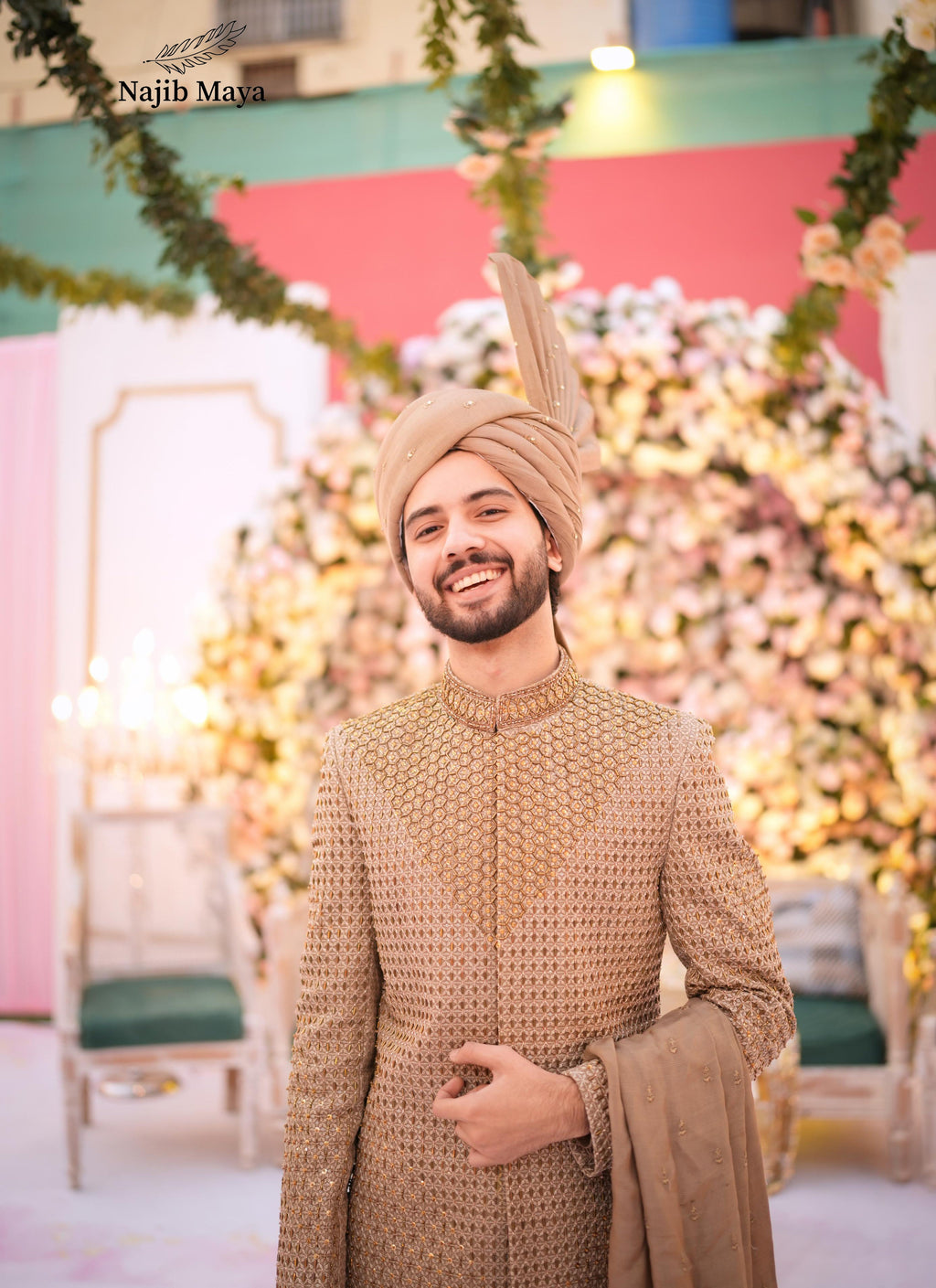 Beige Sherwani Full Hand Work For Men's