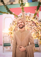 Beige Sherwani Full Hand Work For Men's