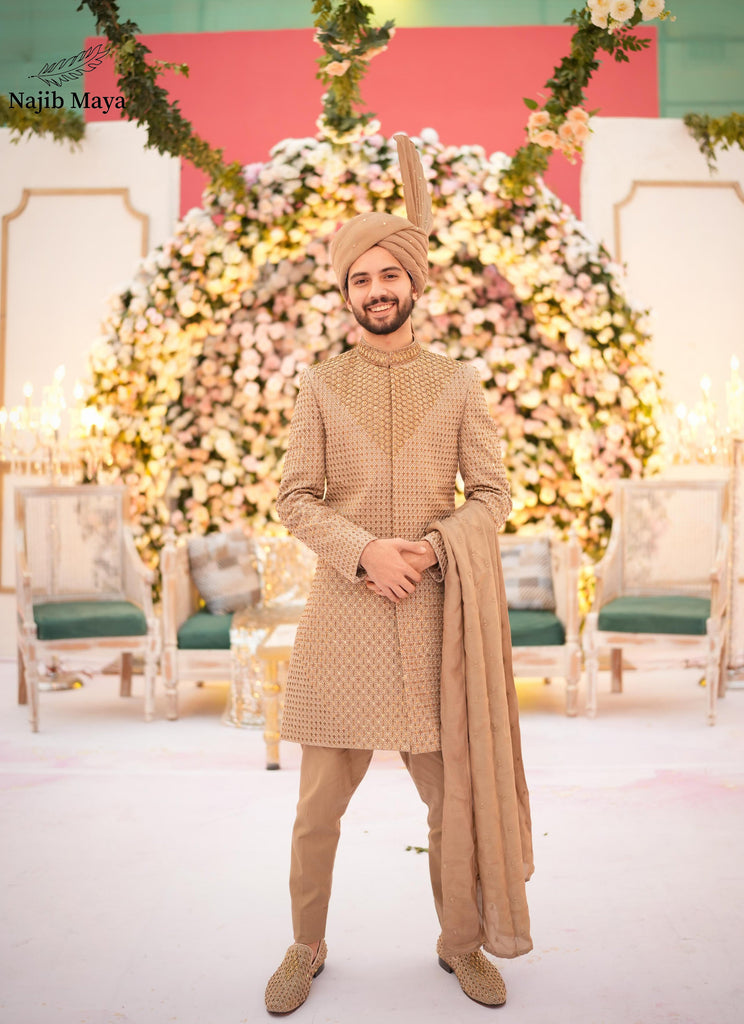 Beige sherwani hotsell