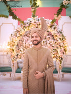 Beige Sherwani Full Hand Work For Men's