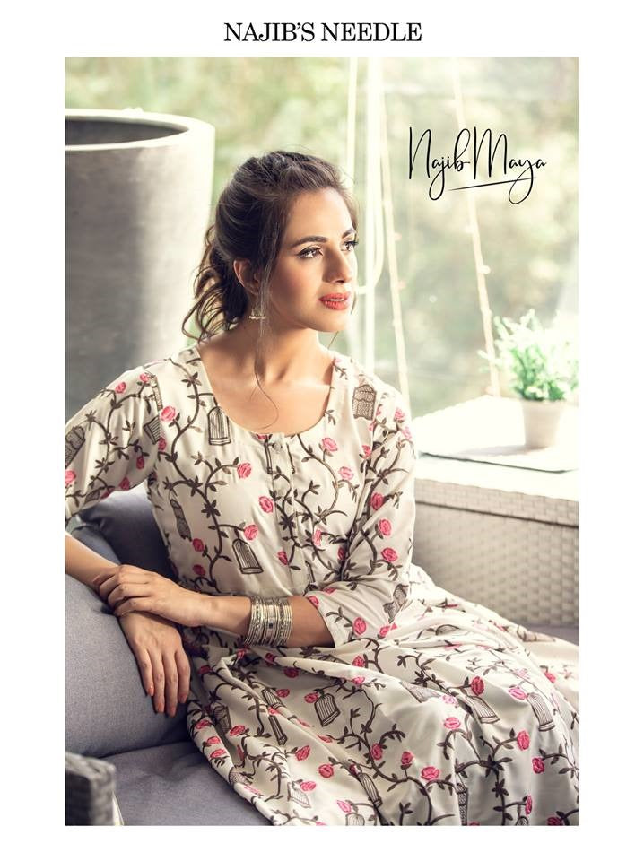 White Printed Embroidered Frock For Women's Main image