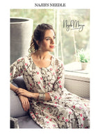 White Printed Embroidered Frock For Women's