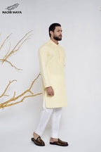 Powder Yellow Stylish Embroidered Kurta Pajama For Men's