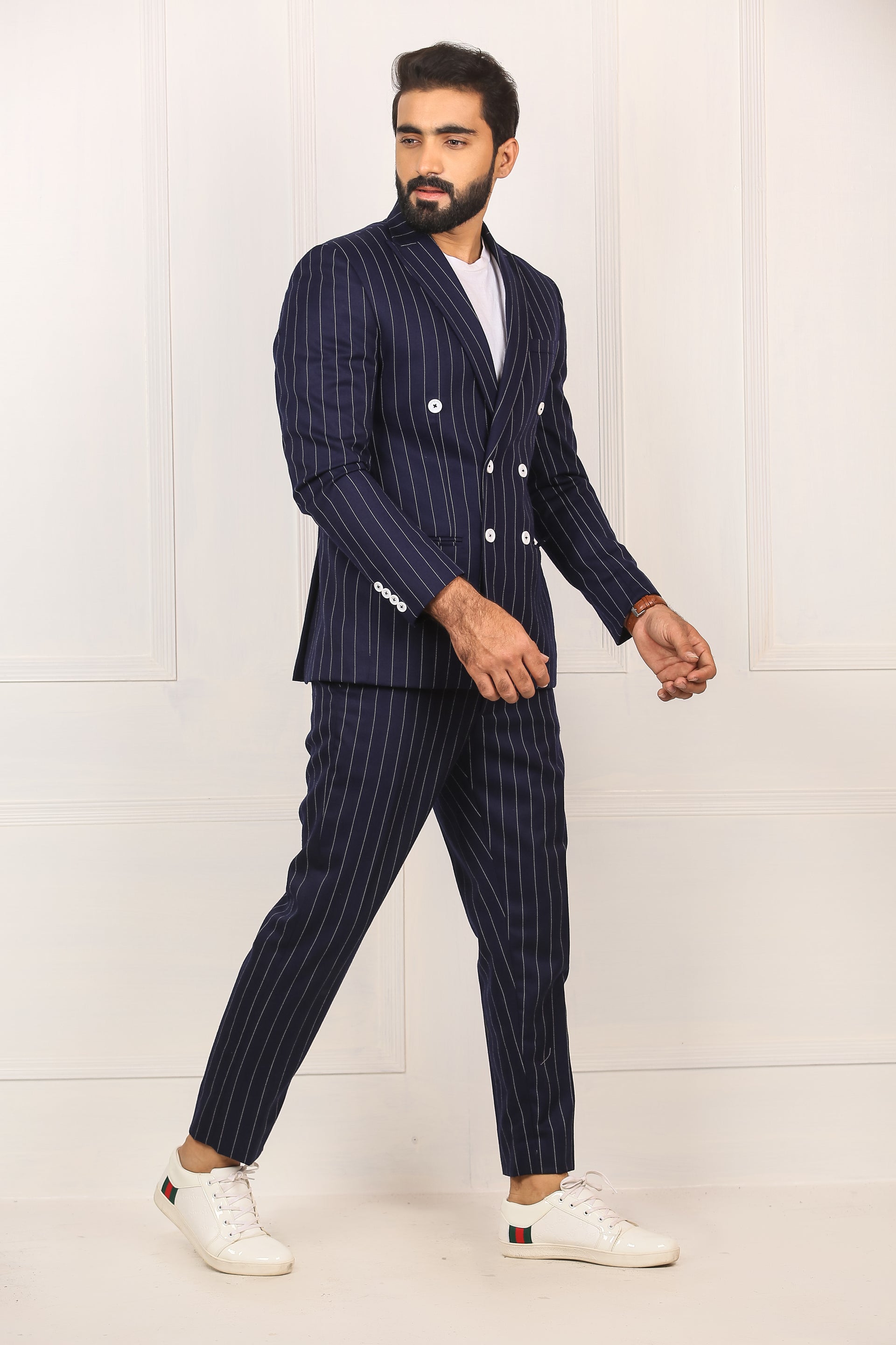 Navy Blue With White Lining Coat Pent For Men's Main image