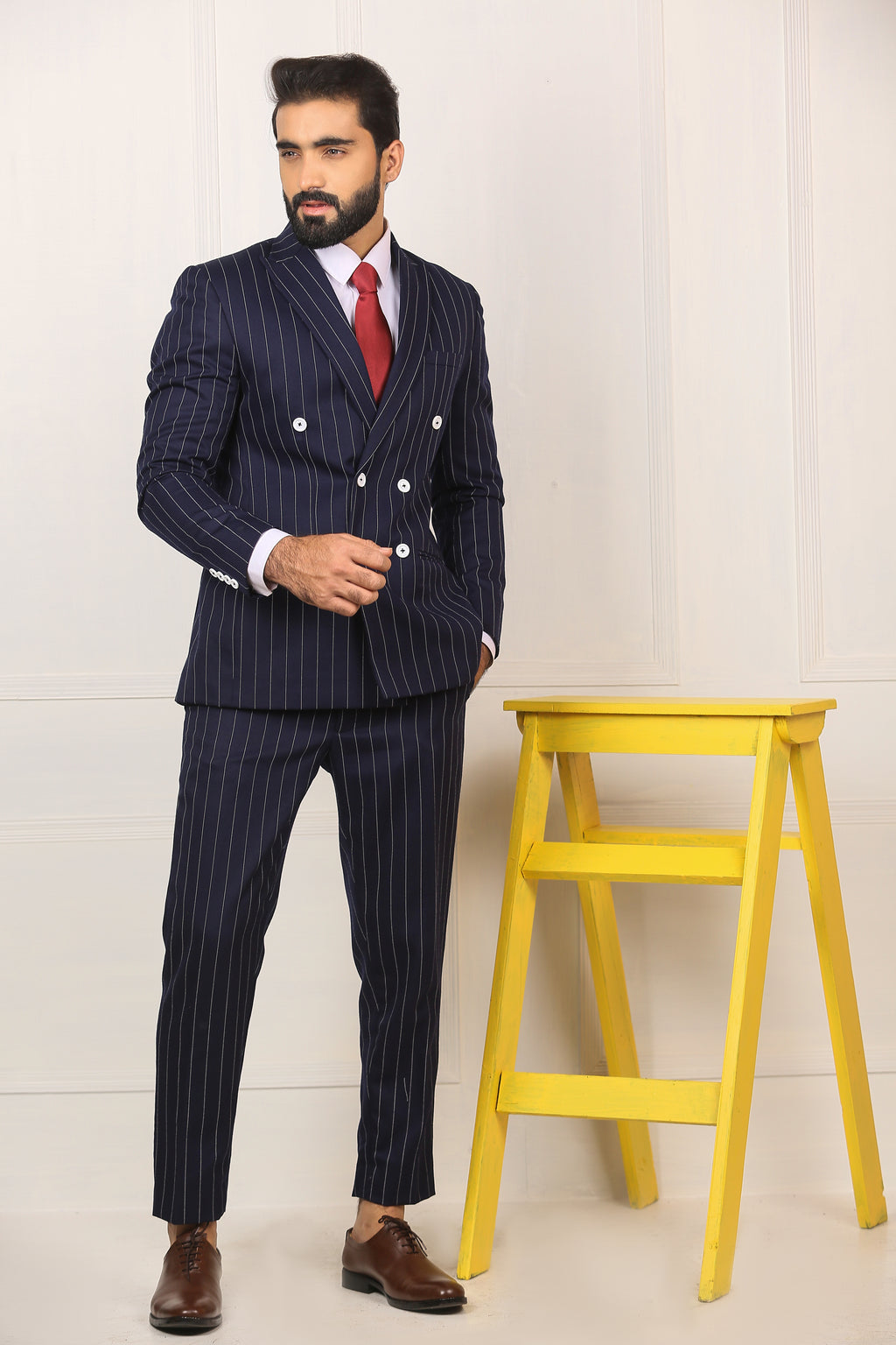 Navy Blue With White Lining Coat Pent For Men's