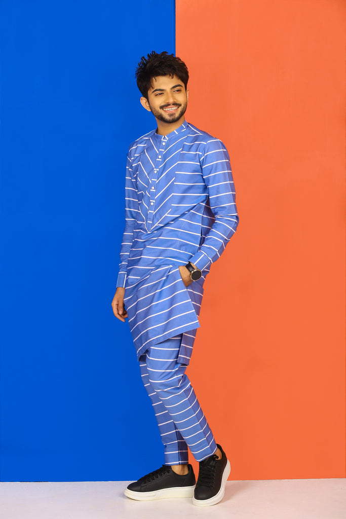 Blue Lining Stylish Kurta Pajama For Men's