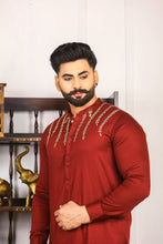 Load image into Gallery viewer, Mehroon Embroidery Kurta Pajama For Men&#39;s