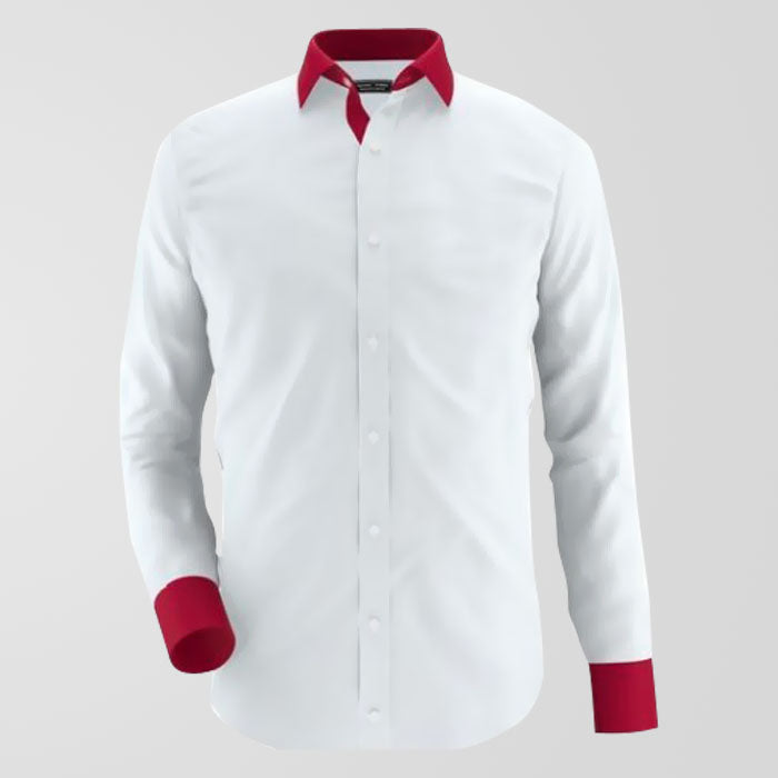 White Shirt With Red Contrast Formal Shirt For Men's