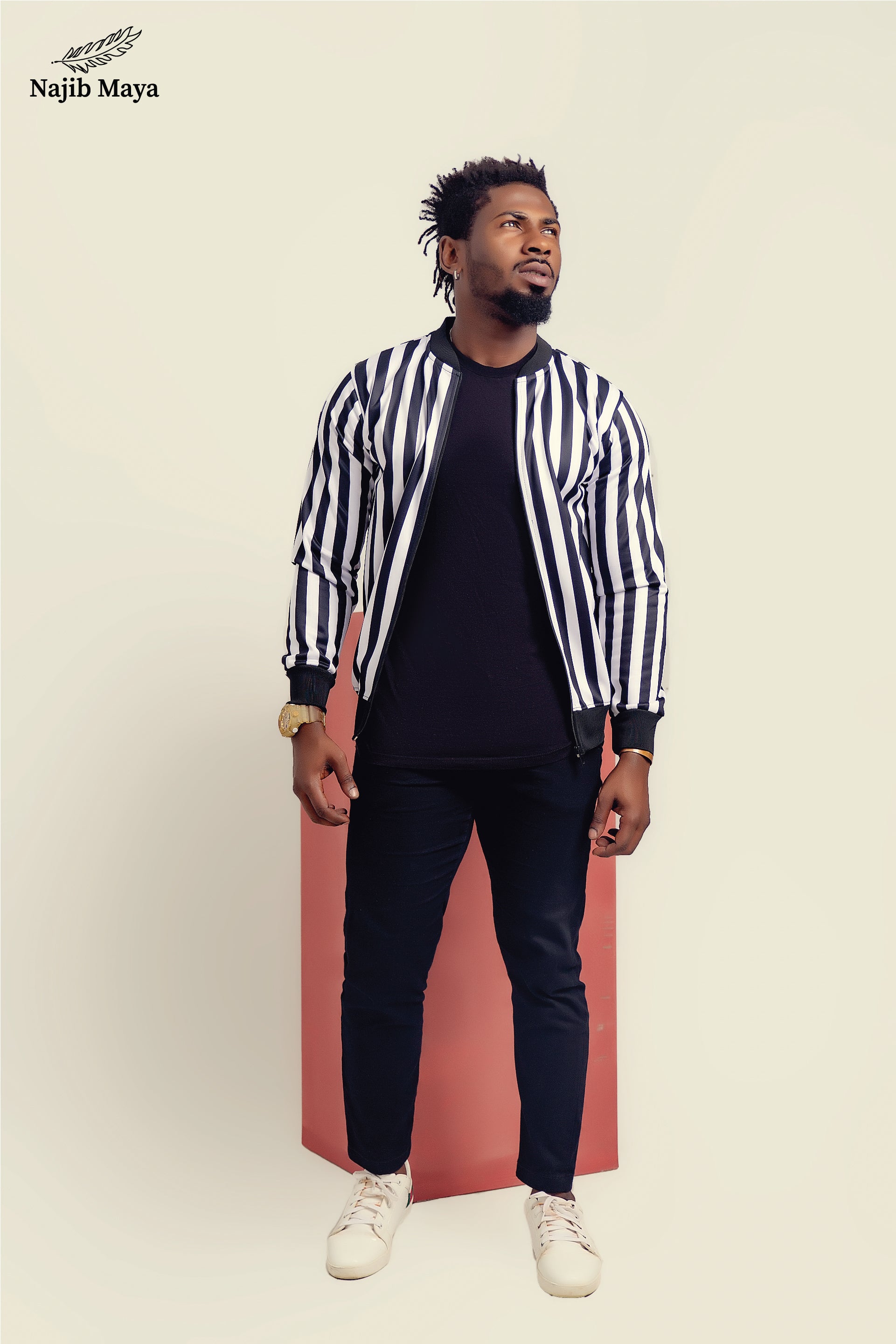 Black & White Bomber Jacket For Men's Main image