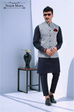 Grey With Navy Blue Dot Waist Coat For Men's