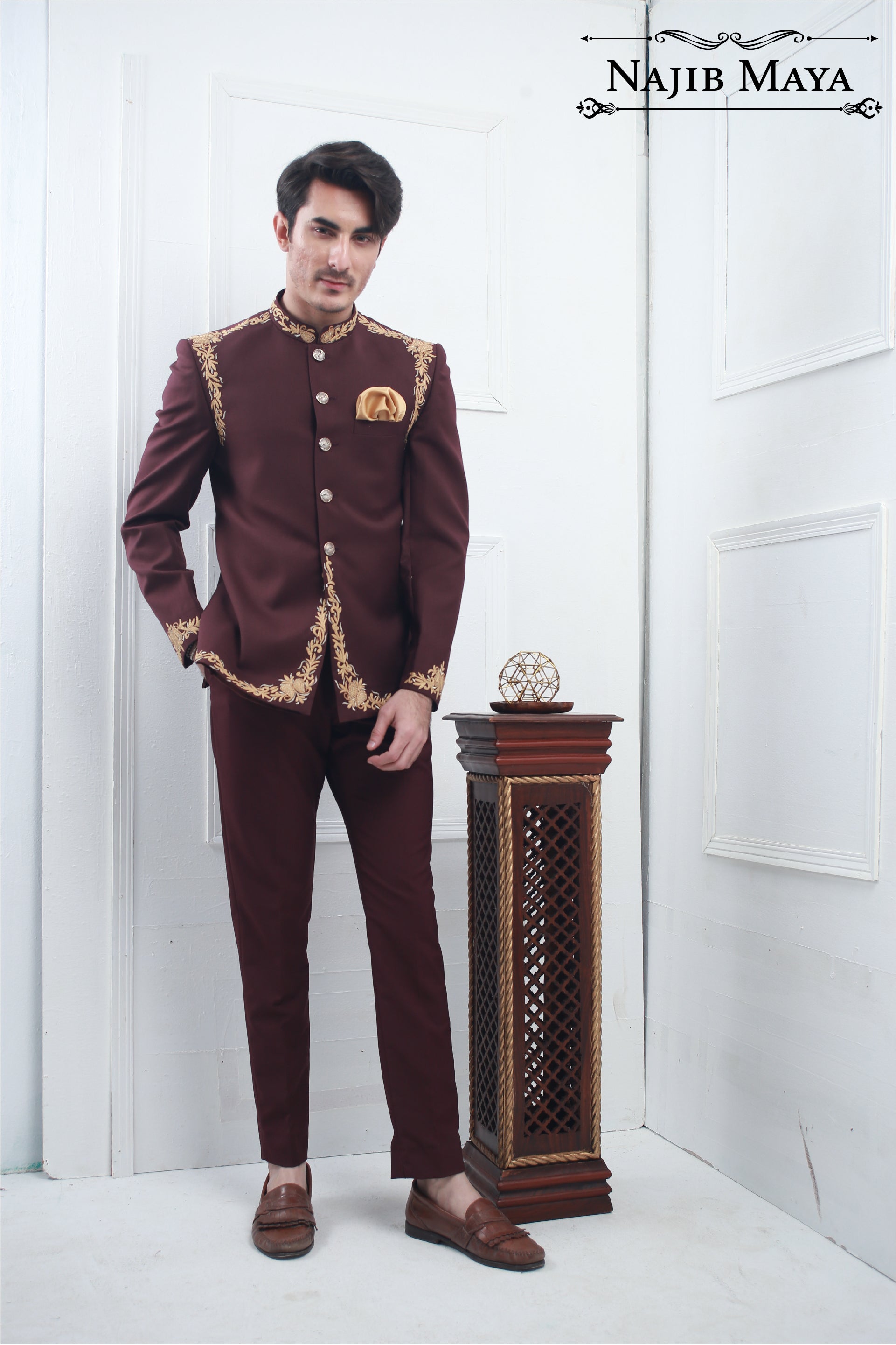 Maroon Prince Coat With Stylish Embroidery For Men's Secondary image