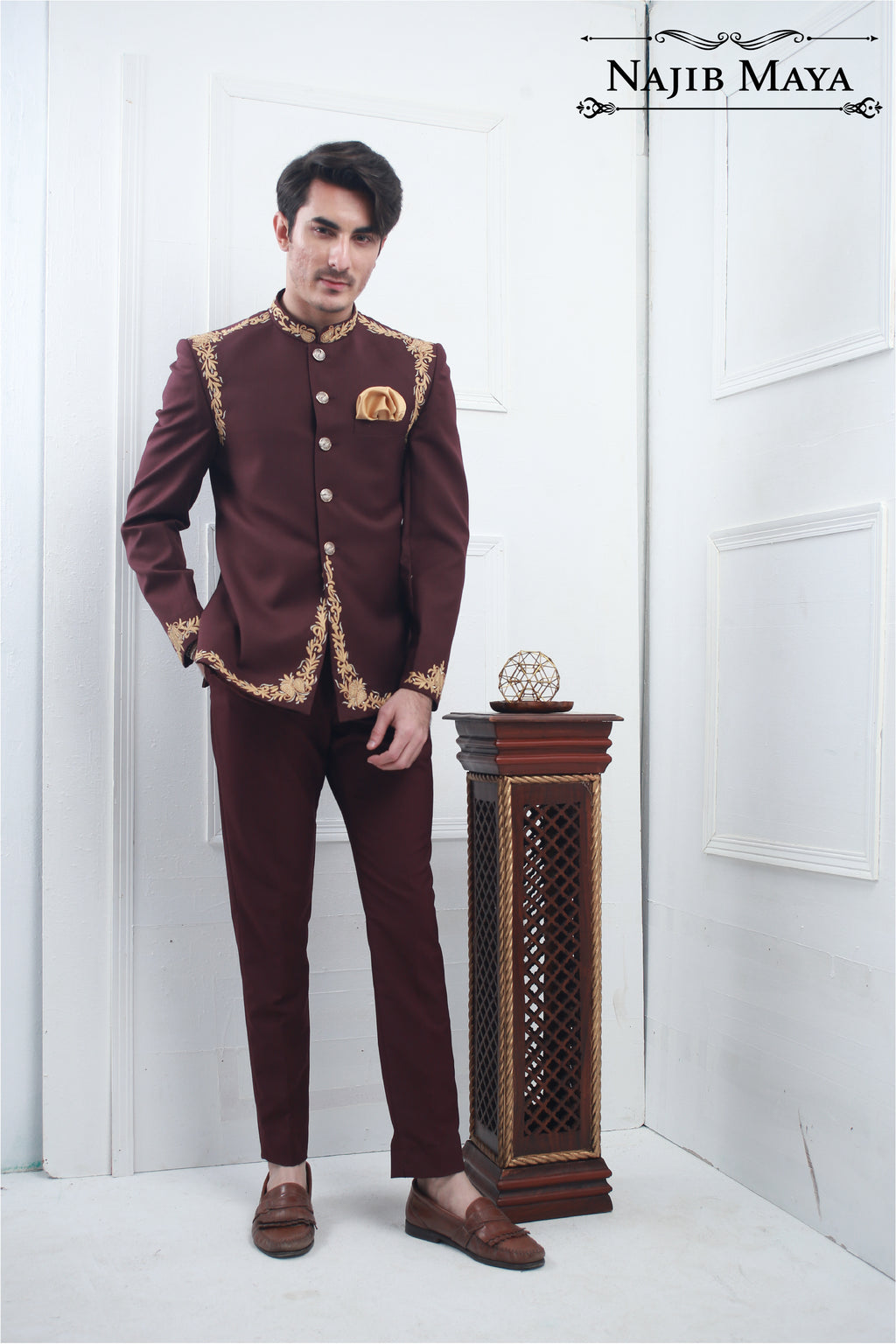 Maroon Prince Coat With Stylish Embroidery For Men's