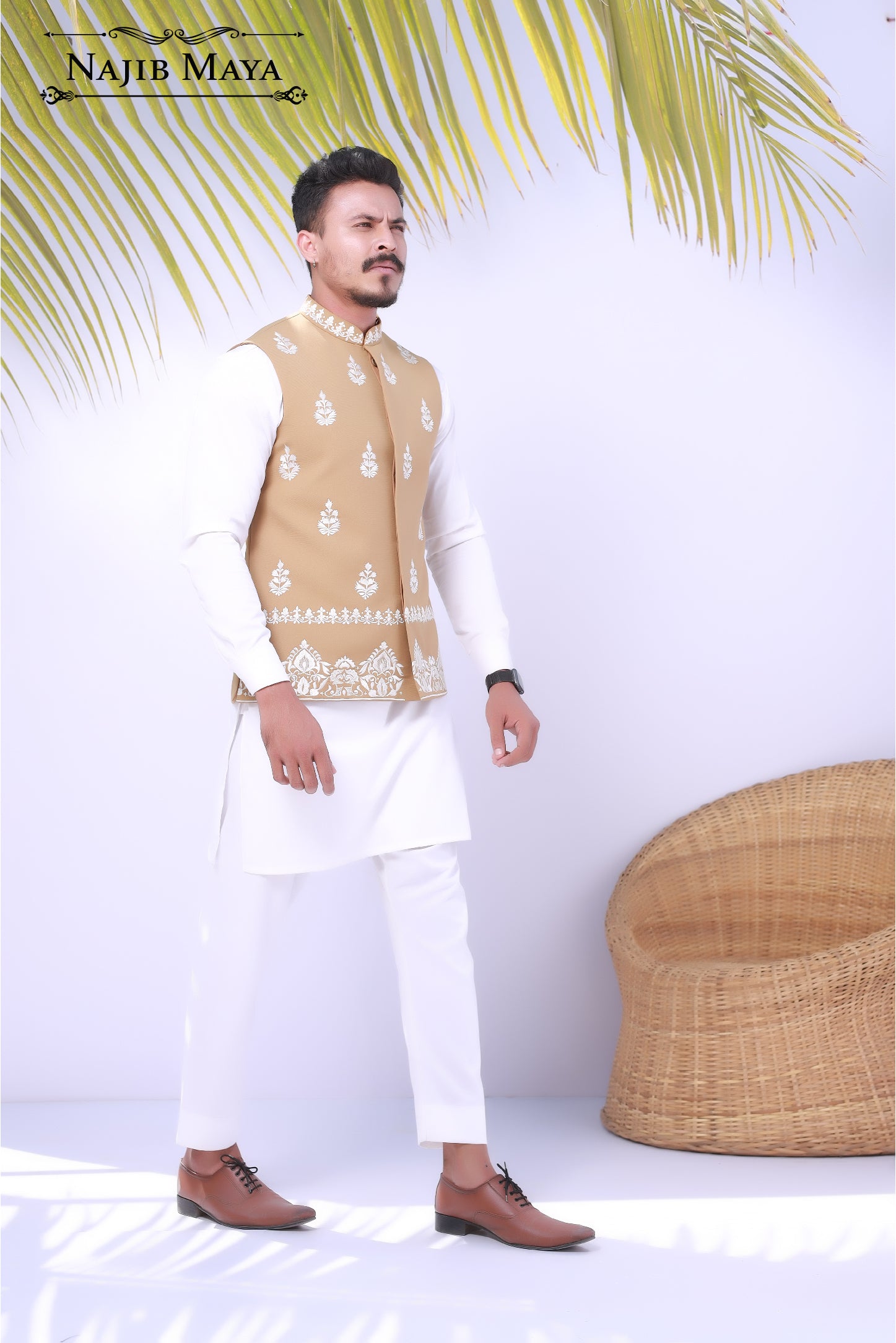 Men's Khaki Embroidered Waist Coat Secondary image