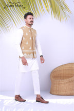 Men's Khaki Embroidered Waist Coat