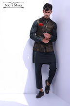 Black Stylish Embroidered Waist Coat For Men's