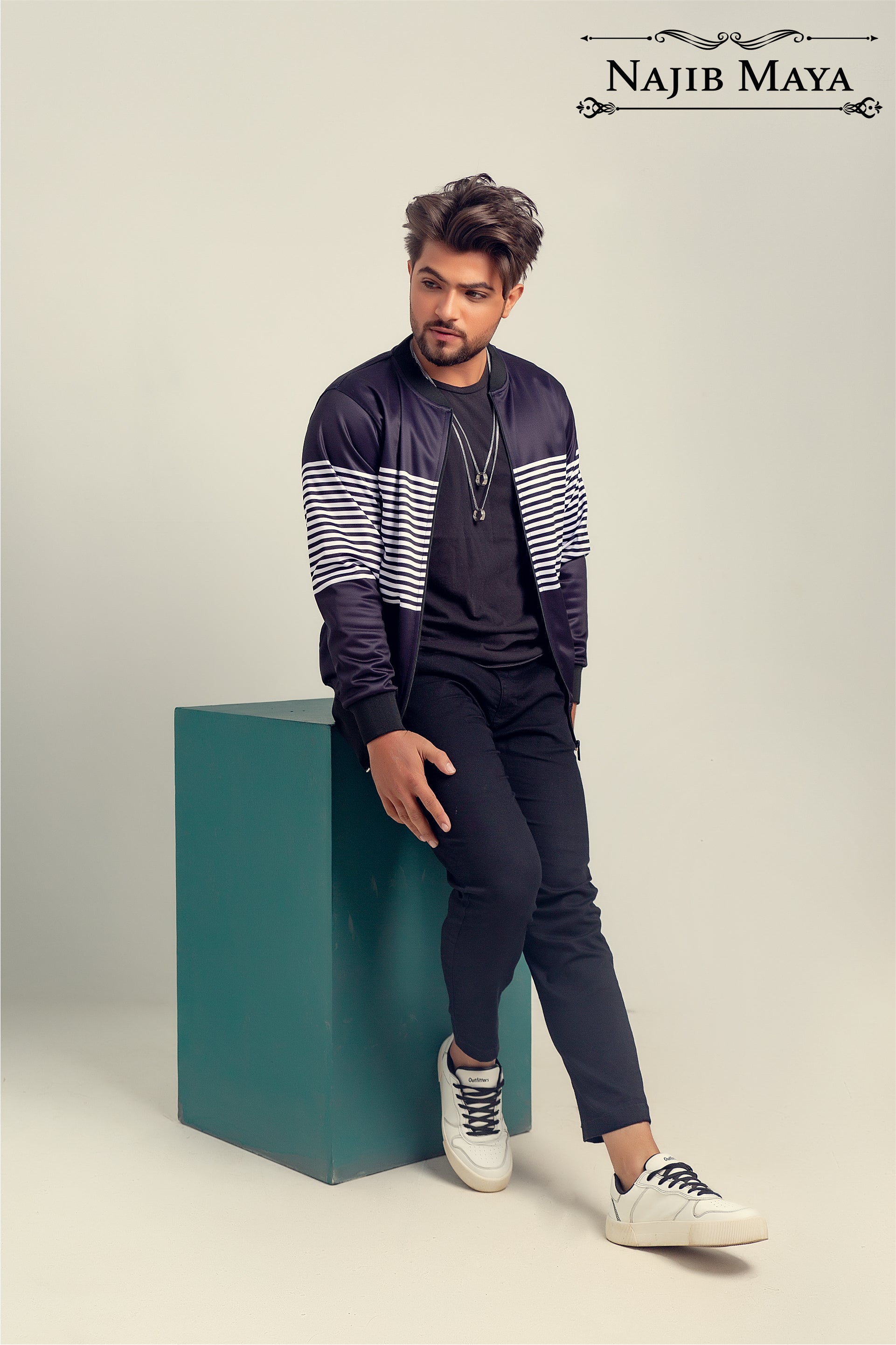 Black Fossil Bomber Jacket For Men's Main image