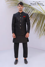 Black Stylish Sequence Embroidery Prince Coat For Men's