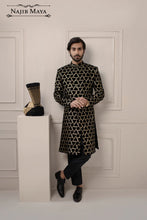 Load image into Gallery viewer, Black Trigon Embroidered Sherwani For Men&#39;s