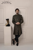 Black Trigon Embroidered Sherwani For Men's