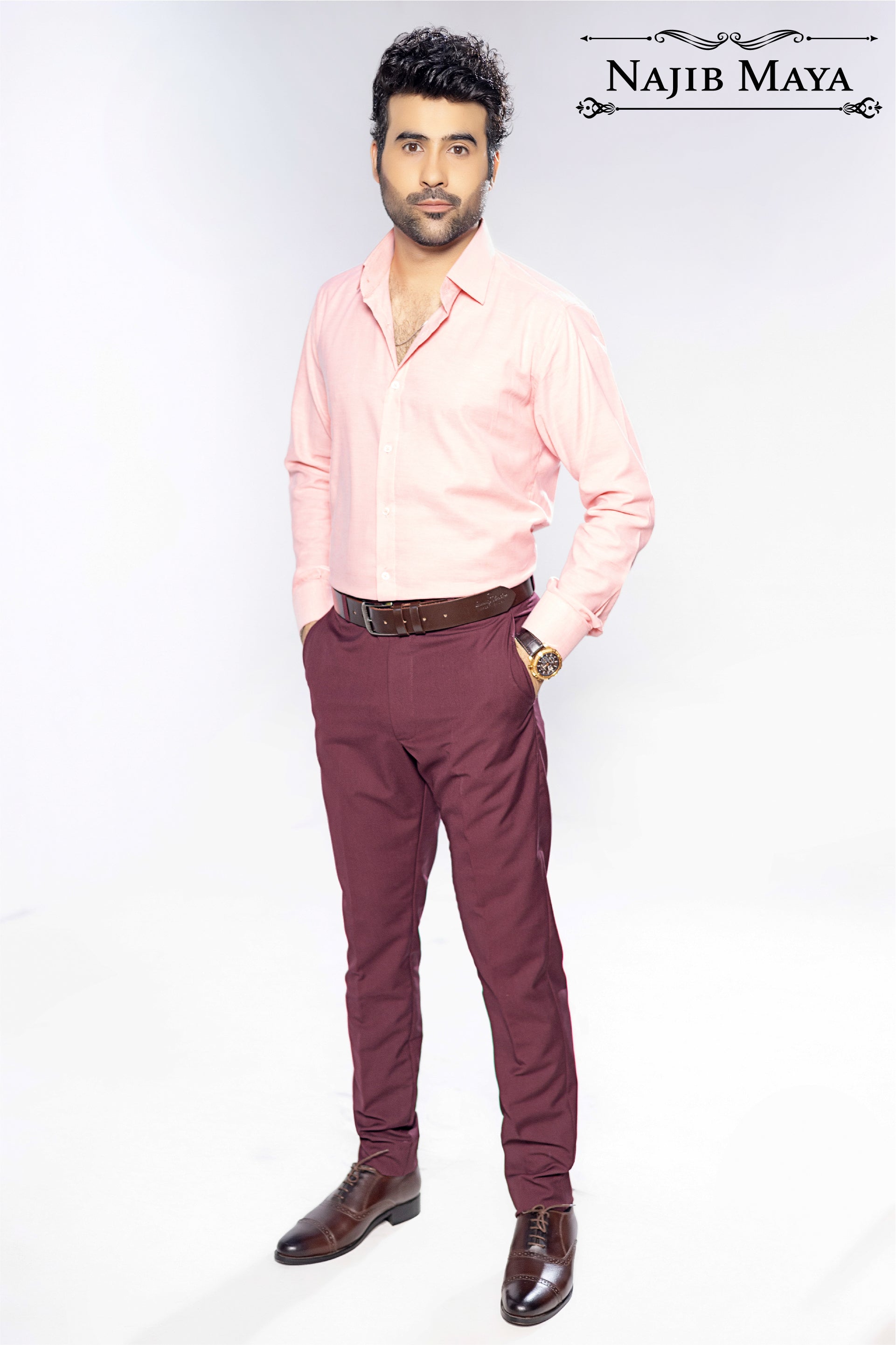 Pink Shemray Slim Fit Formal Shirt For Men's