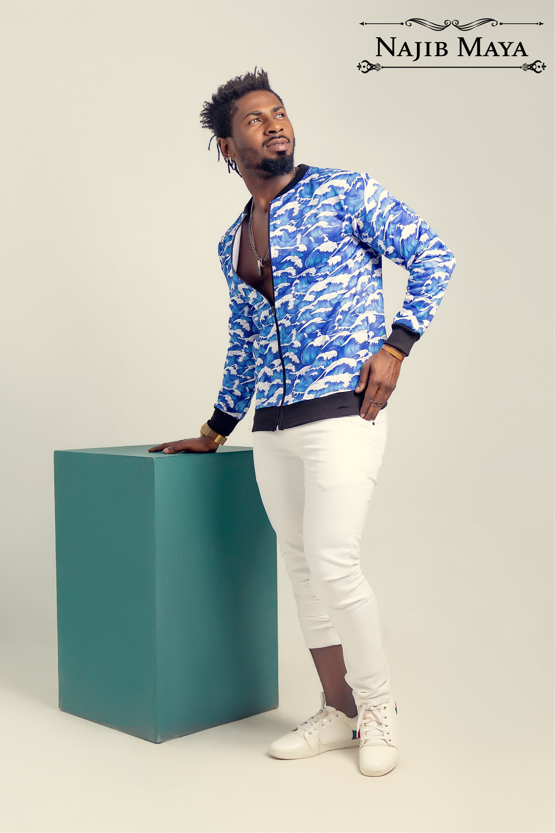 Blue Camo Bomber Jacket For Men's Secondary image