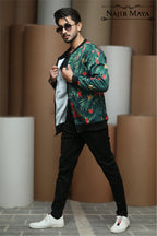 Sea Green Bomber Jacket For Men's