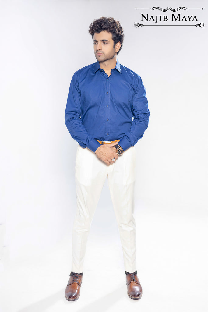 Royal Blue Slim Fit Formal Shirt For Men's