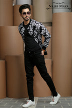 White Floral Bomber Jacket For Men's