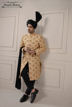 Load image into Gallery viewer, Golden With Black Dotted Embroidered Sherwani For Men&#39;s