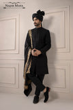 Black Embroidered Sherwani Jacket With Hand Touch For Men's