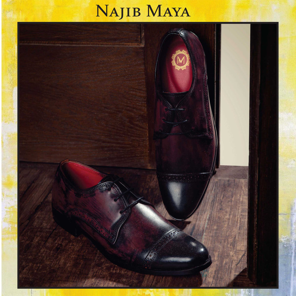 Maroon Two Tone Hand Made Shoes For Men's