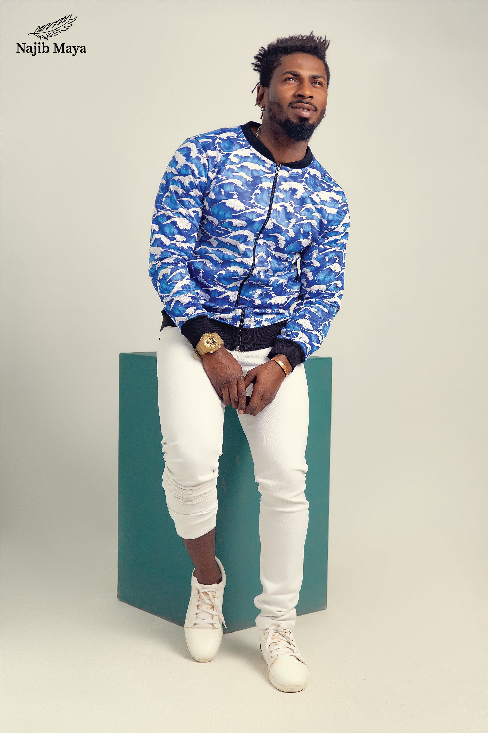 Blue Camo Bomber Jacket For Men's Main image