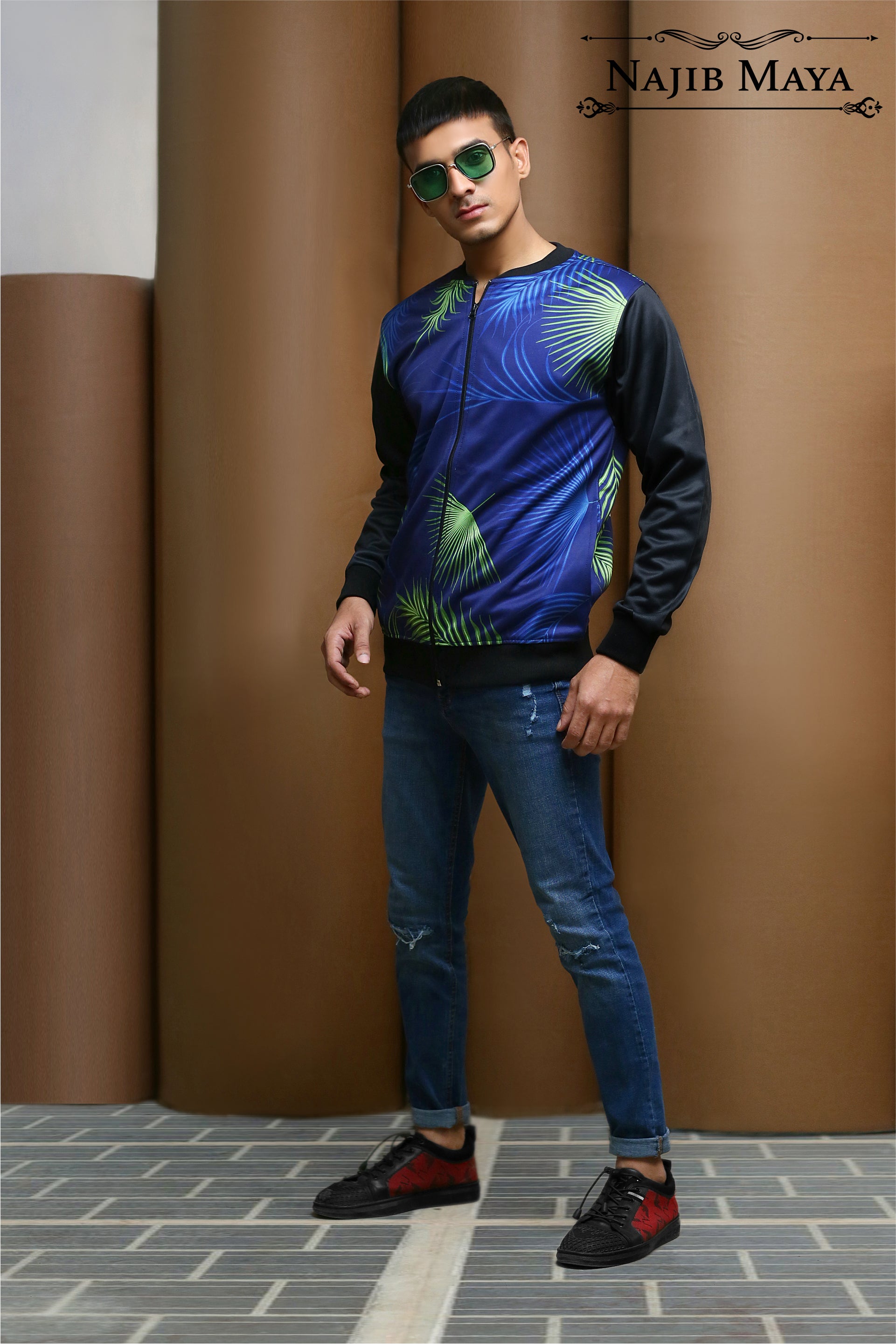 French Navy Leaf Bomber Jacket For Men's Secondary image