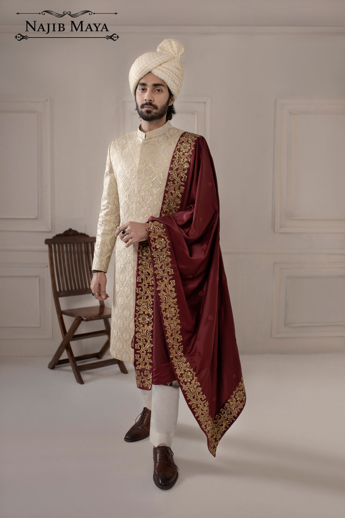 Off White Sequence Embroidered Sherwani For Men's Main image