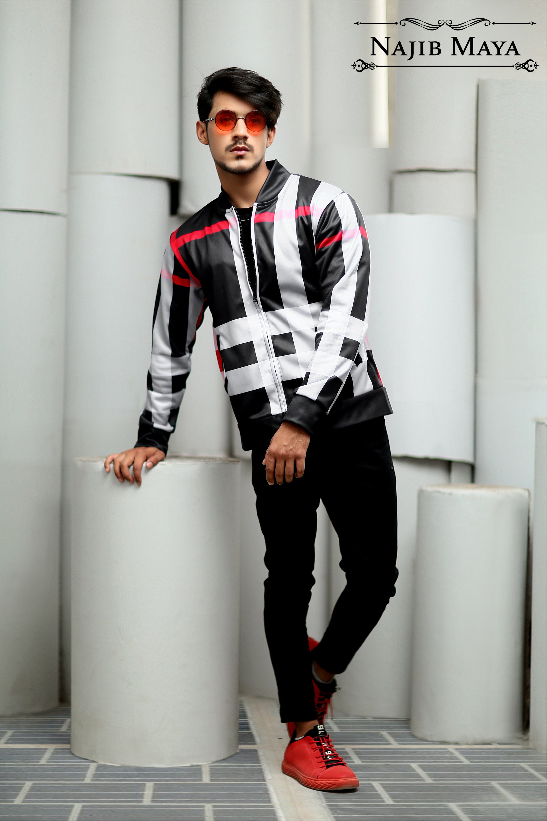 Checked Bomber Jacket For Men's Secondary image