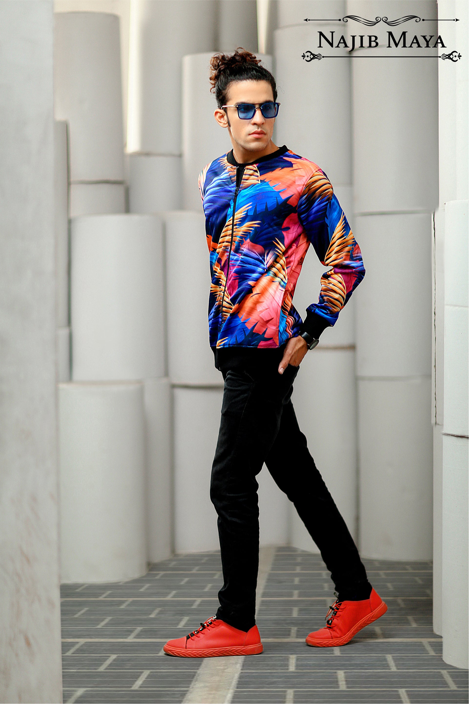 Multi Leaf Bomber Jacket For Men's Secondary image