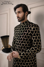 Load image into Gallery viewer, Black Trigon Embroidered Sherwani For Men&#39;s