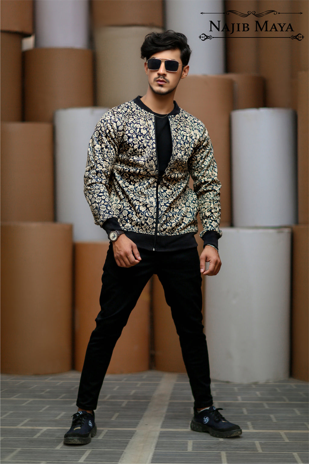 Creamy Printed Bomber Jacket For Men's
