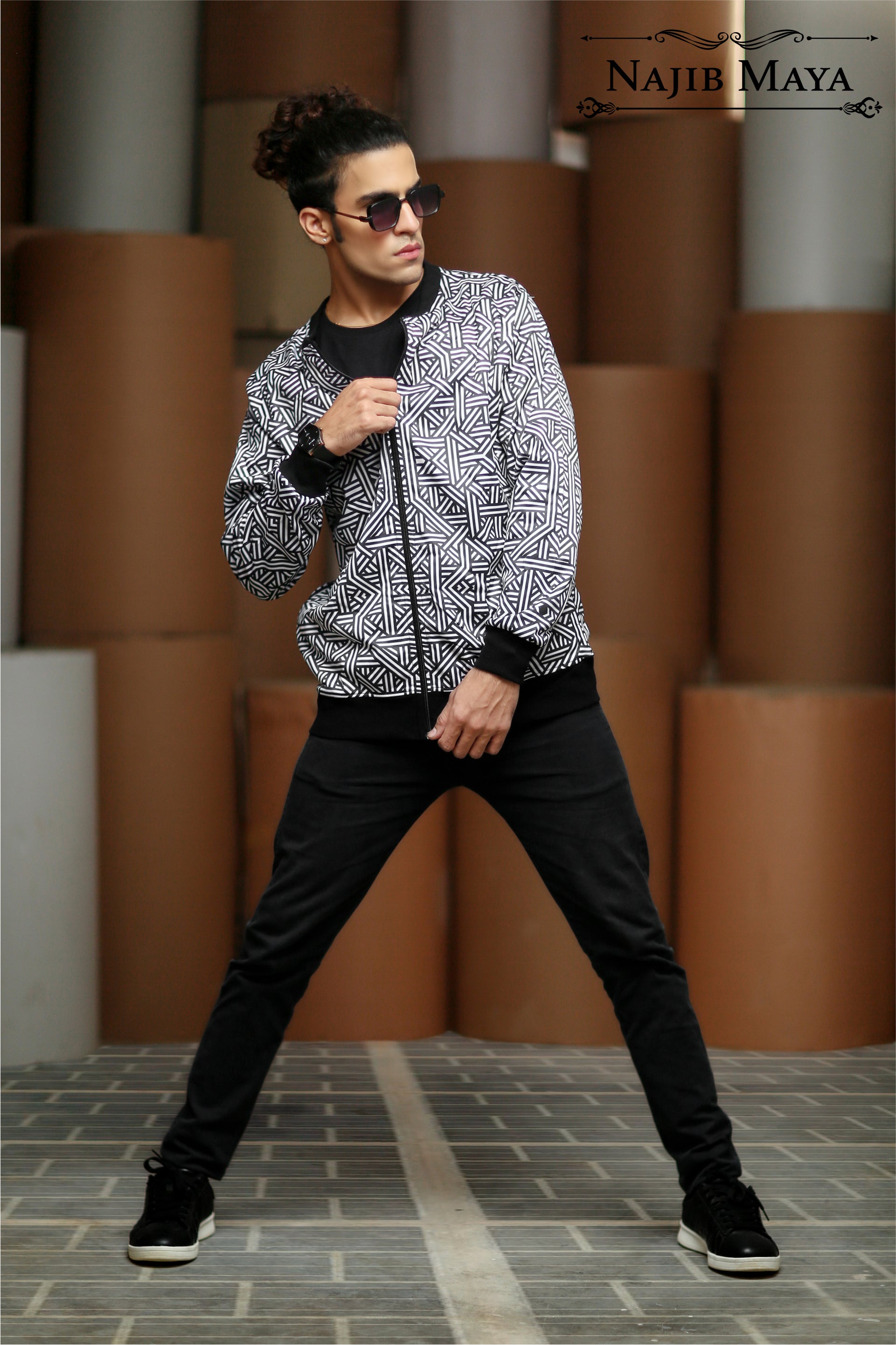 White Vector Bomber Jacket For Men's Secondary image