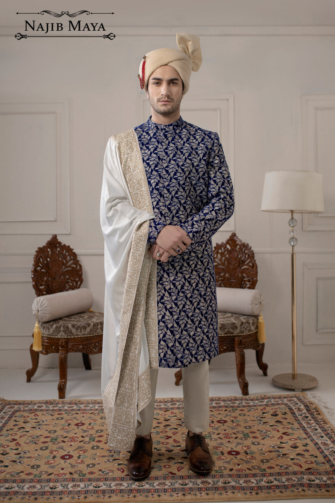 Classic Blue Velvet Embroidered Sherwani For Men's Main image