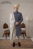 Classic Blue Velvet Embroidered Sherwani For Men's