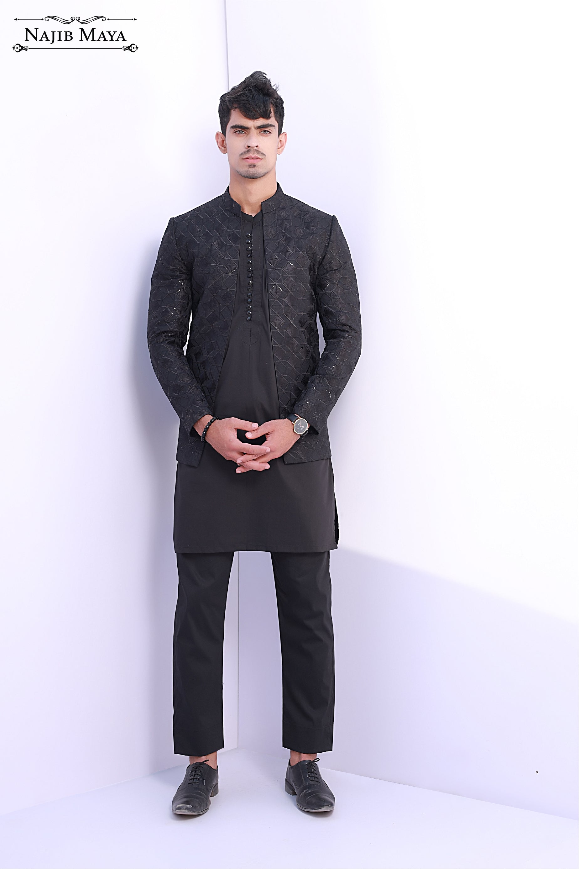 Black Stylish Causal Prince Coat For Men's