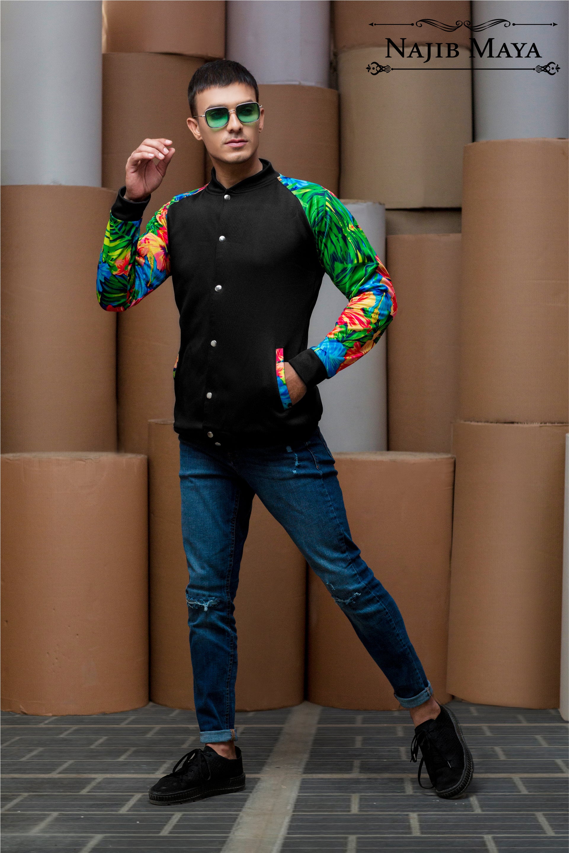 Multi Black Bomber Jacket For Men's