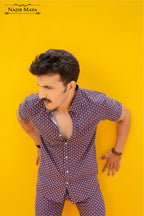 Purple Printed Casual Shirt & Shorts For Men's
