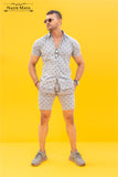 Gray With Black Doted Casual Short & Shirt For Men's